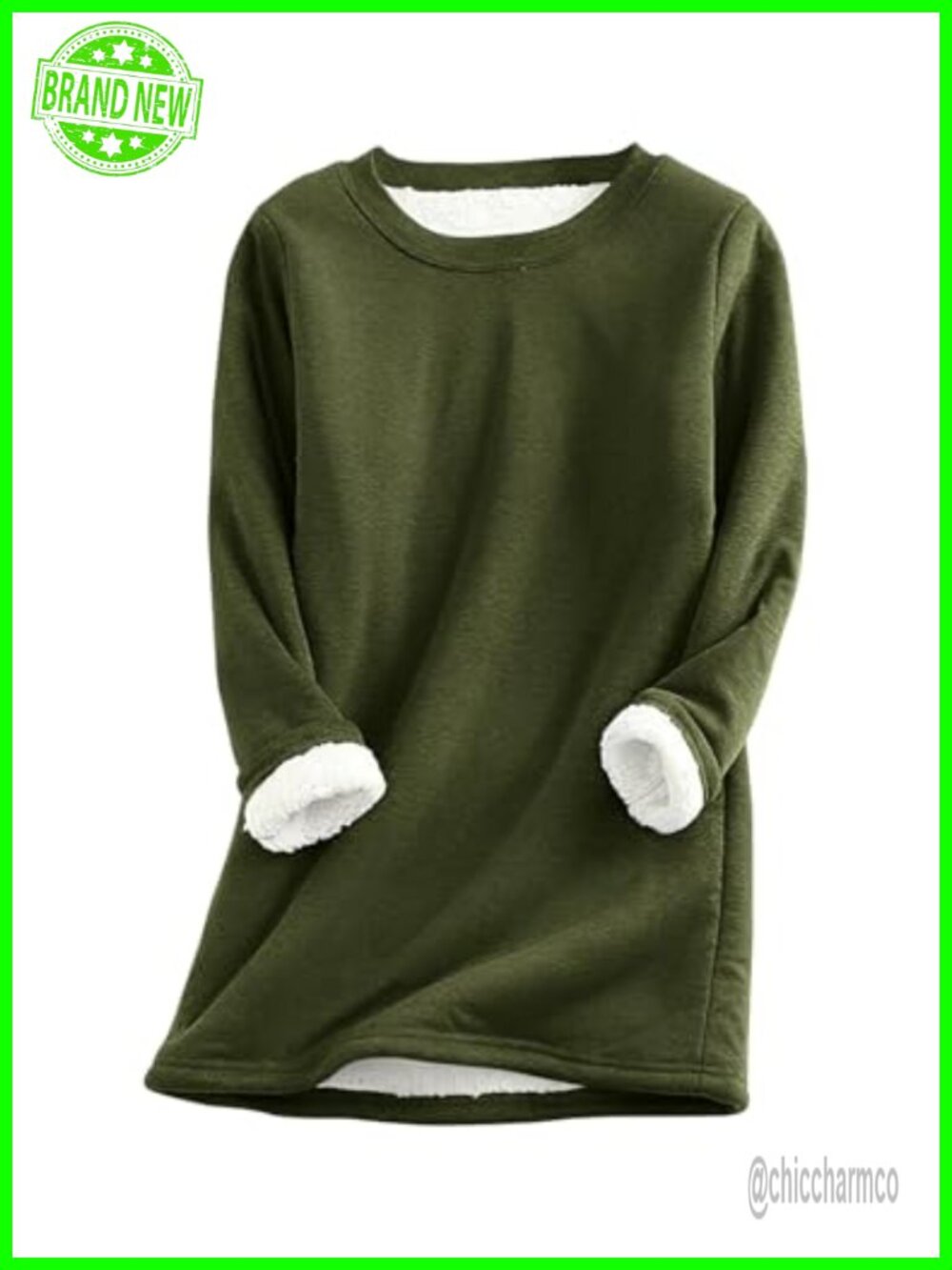 Sherpa Lined Fleece Crewneck Sweatshirt Winter Pullover